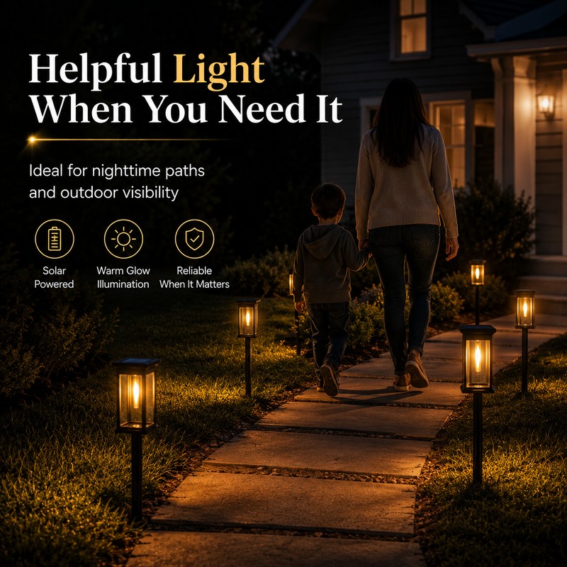 Solar Pathway Lights for Outdoor Walkways – Warm LED Garden