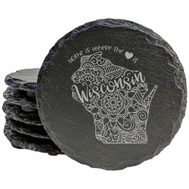 Wisconsin Mandala Coasters - Round Slate - set of 4