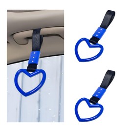 Wevdn 2 PCS Heart Shaped Car Hand Straps, Car Rear Bumper Warning Rings and Interior Decoration, Tsurikawa Rings Heart Handle for Car SUV Subway Bus, Universal Car Accessories (Blue)