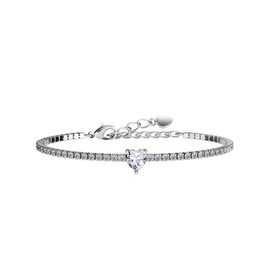 AllenCOCO Sterling Silver Heart Birthstone Bracelet - April, 14K White Gold Plated, AAAAA+ CZ Cubic Zirconia, Tennis Chain with Heart Charm, Hypoallergenic, Non-Tarnish Jewelry Gift for Women