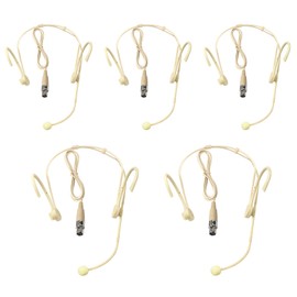 5 Pack Foldable Headset Microphone Double Over Ear Earset Over Ear Headworn Mic for Shure Mini XLR 4 Pin TA4F Plug Conntctor Microphone,1.2m Cable,Beige