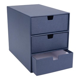 Bigso Ingrid 3-Drawer Fiberboard Desk Organizer Drawers | Durable Desk Storage Organizer with Drawers for Office Supplies and Accessories | Stackable Desktop Drawers | 6.3’’x9.9’’x8.1’’ | Blue