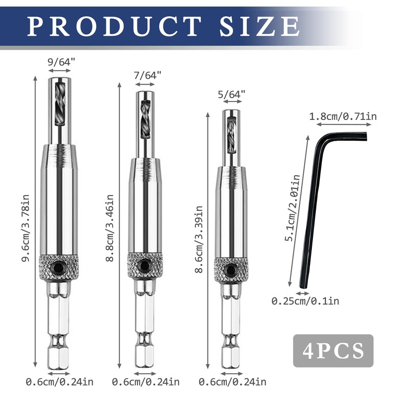 Vierone 4Pcs Self-Centering Drill Bit Set for Wood - 140mm,
