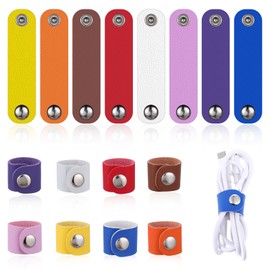 16 Pcs Leather Cord Organizer Reusable Leather Cable Straps Colorful Cord Wraps for Charging Cord PU Leather Cord Keeper Multipurpose Cable Ties Earphone Cord Holder Travel Cord Organizer with Snap