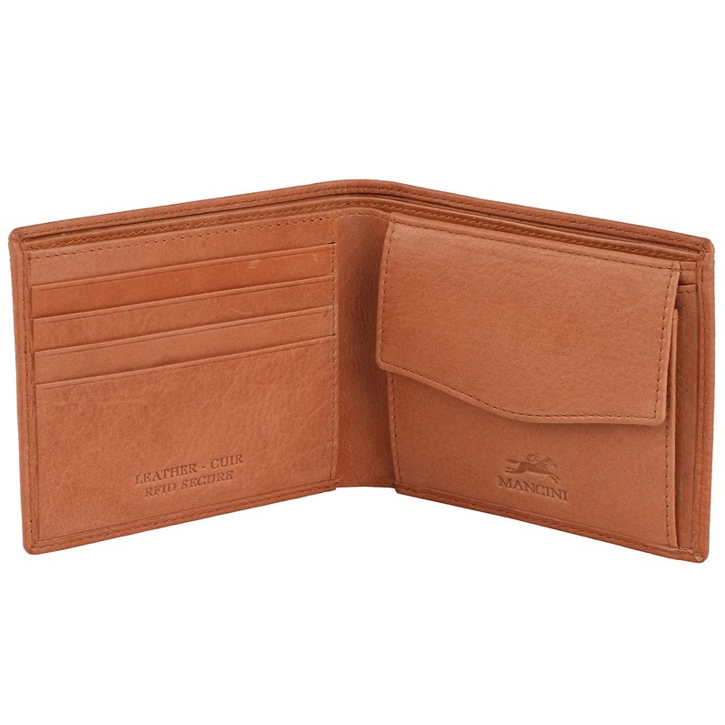 Mancini Bellagio Top Grain Leather RFID Secure Billfold with Coin