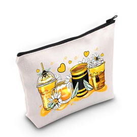 JXGZSO Bumblebee Makeup Bag Honeybee Milk Tea Cosmetic Bag Beekeeper Gift Bee Lover Gift Floral Bee Travel Bag Zoologist Gift