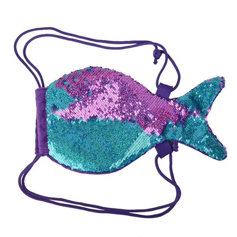 Xlabor Mermaid Drawstring Children Girls Tail Sequins Backpack Magic Reversible