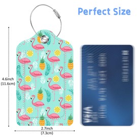 Luggage Tags for Suitcase Flamingo Pineapples and Exotic Leaves 2 PCS Leather Travel Cruise Luggage Tag with Stainless Steel Loop Name ID Label Privacy Cover for Women Men Travel Bag Labels Set
