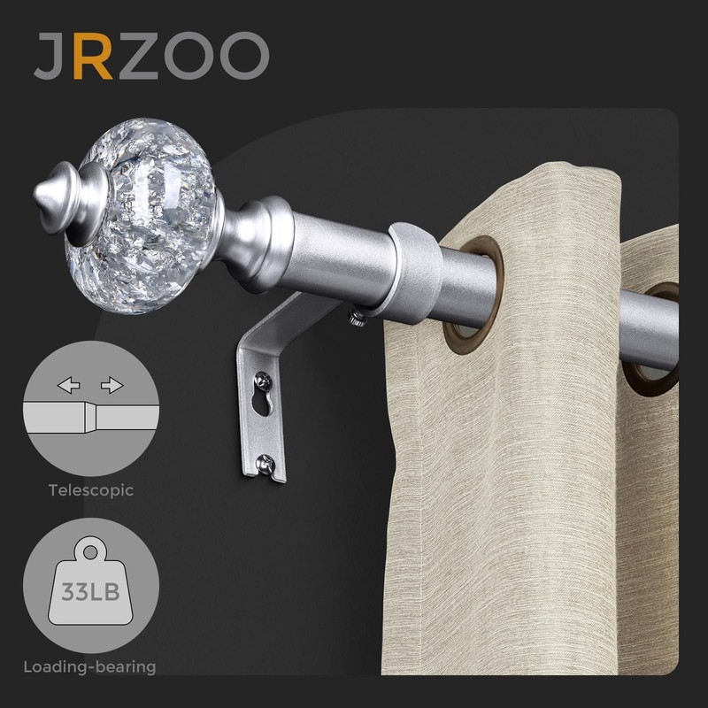 JRZOO Silver Curtain Rod for Windows 72 to 144 Inches,