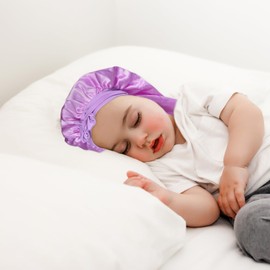 LIQWEI Long Hair Bonnet for Sleeping, Satin Bonnet for Long Hairs, Bonnets for Kids Tie Sleep Cap, Braid Toddler Curly Hair(Purple)