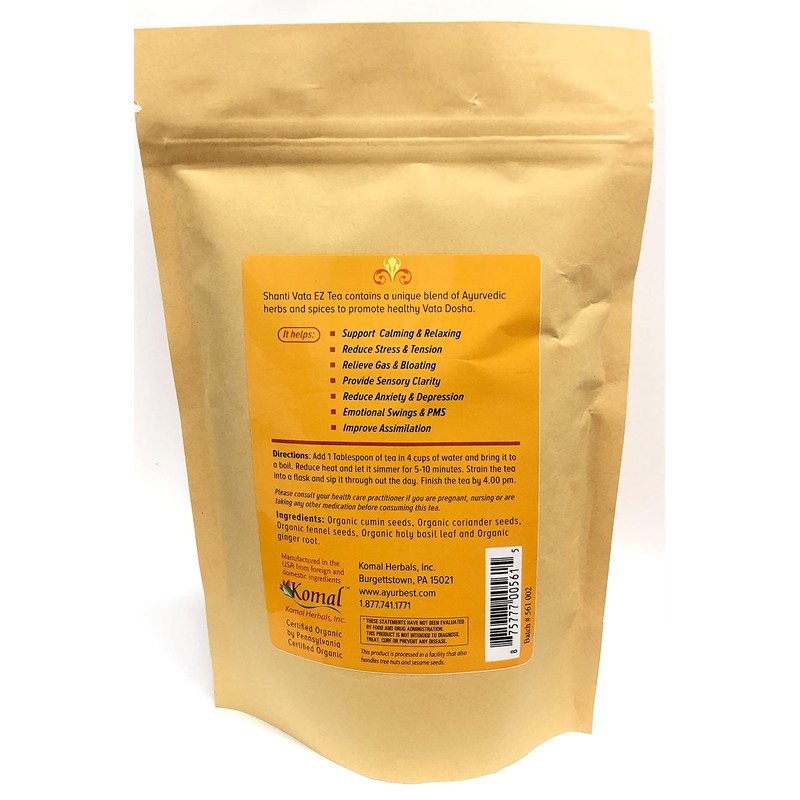 Shanti Vata EZ Herbal Tea, Organic, USDA Certified Organic, Net