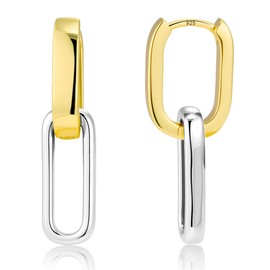 ALEXCRAFT Earrings Silver 925 Hanging Double Hoop Earrings with Pendant for Women 14k Gold-Plated Geometry Earrings Small Silver 925 Hoop Earrings Pendant Hanging Drop Earrings, Brass