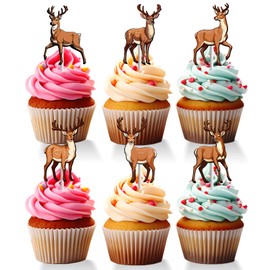 18 PCS Deer Cupcake Toppers Oh Deer Baby Shower Decorations Bambi Christmas Cupcake Picks Decor Supplies Hunting Birthday Party Decorations