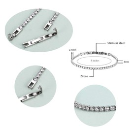 Aichva Stainless Steel Diamond-Cut Cubic Zirconia Tennis Bracelet Women Fashion Jewelry 3mm 8 inches