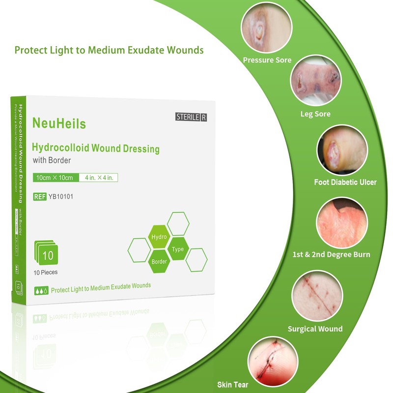 NeuHeils Hydrocolloid Adhesive Bandages, Hydrocolloid Wound Dressing with Border 4''x4''