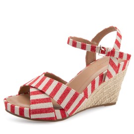 Aerosoles PASTEL Wedge Sandal, Red Stripe, 7.5M