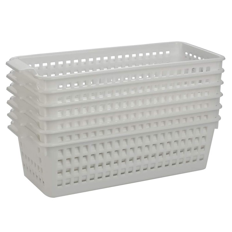 Fiaze 6-Pack Small Plastic Storage Baskets / Trays Organizer, White