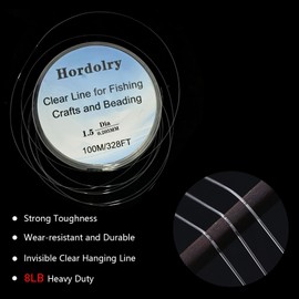 Hordolry 0.2mm Clear Fishing Line, 328FT Invisible Fishing Wire, Lower Memory Extruded Nylon Monofilament Line with UV Protection for Freshwater & Saltwater, Hanging Decorations, Beading