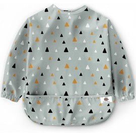 Bubba Bear Bib for Baby with Sleeves - Washable Bibs with Sleeves, Baby Bibs for Baby Food, Full Body Bib for Baby, Sleeve Bibs for Baby, Baby Food, Green Triangles