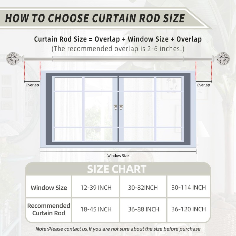 Heavy Duty Curtain Rod 36 to 120 Inches (3-10 ft)，1-Inch