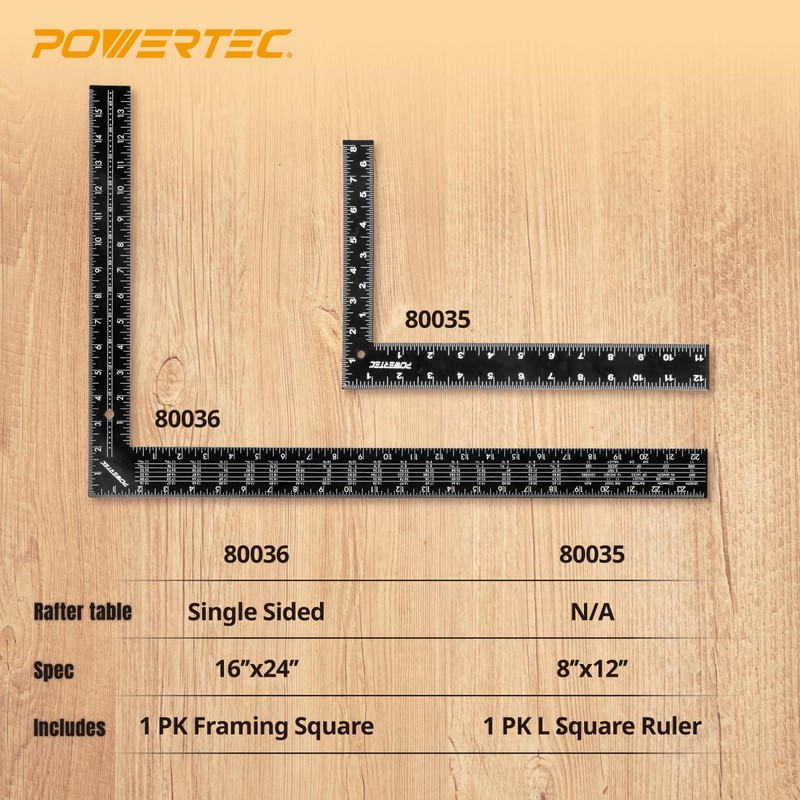 POWERTEC Framing Square, 16 x 24 Inch Steel Carpenter Square