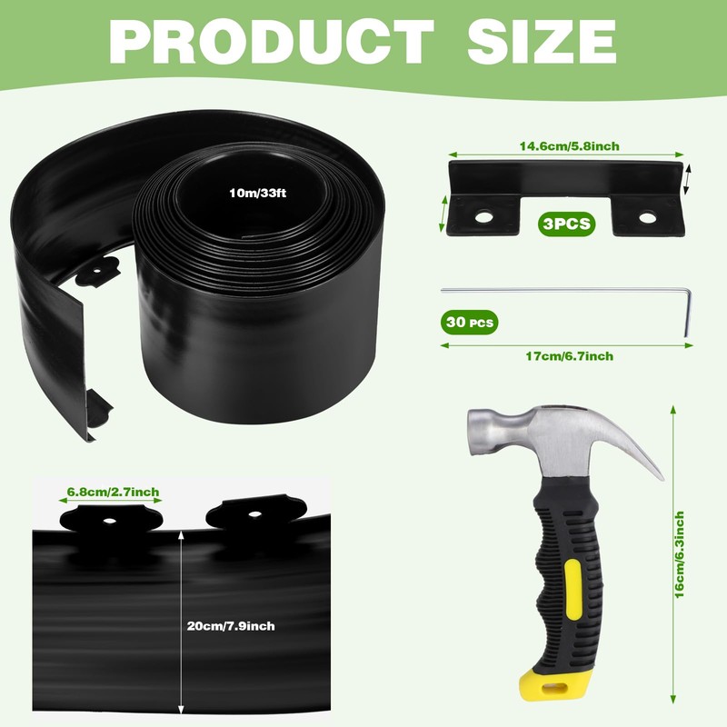 FoldTier 8 Inch Tall 33ft Garden Landscape Kit with Hammer