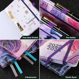 2025-2026 Academic Diary A5 Page a Day from Aug 2025 - July 2026, Daily Planner Organizer with Month View, Pen Set, Colorful Monthly Tabs, Inner Pocket - (5.9" × 8.5") Pink Rose