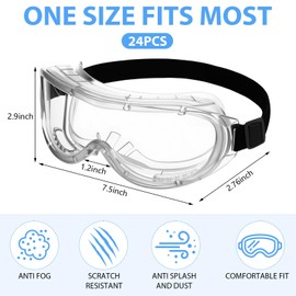 Kingdder 24 Pack Anti Fog Safety Goggles Clear Lab Goggles Protective Safety Glasses with Anti Scratch Impact-resistant Coating Men Women Eye Protection Eyewear for Chemistry Painting Construction