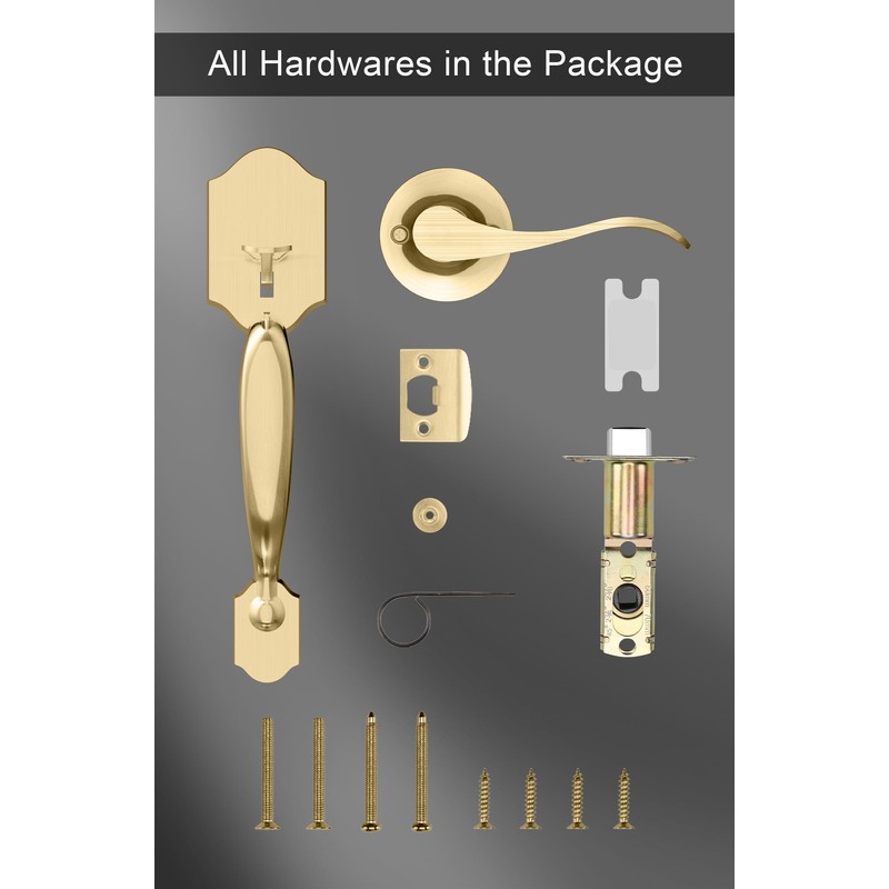 goldenwarm Gold Front Door Handle, Entry Door Handle and Reversible