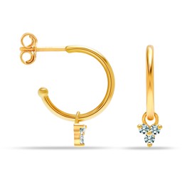 LeCalla 925 Sterling Silver Hanging Charm Hoop Earrings for Women Hypoallergenic Cubic Zirconia 14K Gold Plated Huggie C-Hoop Earring for Teen