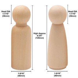 Muka 20 PCS Unpainted Wooden Peg Dolls 4.75 Inch, Large Peg People Blank Doll Bodies for Art Craft