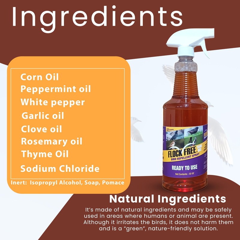 Flock Free Bird Repellent Spray, Ready to Use Bird Spray,