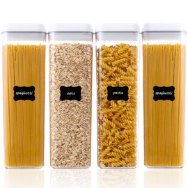 Airtight Food Storage Containers, Vtopmart 4 Pieces BPA Free Plastic Spaghetti Containers with Easy Lock Lids, for Kitchen Pantry Organization and Storage, Include 24 Labels