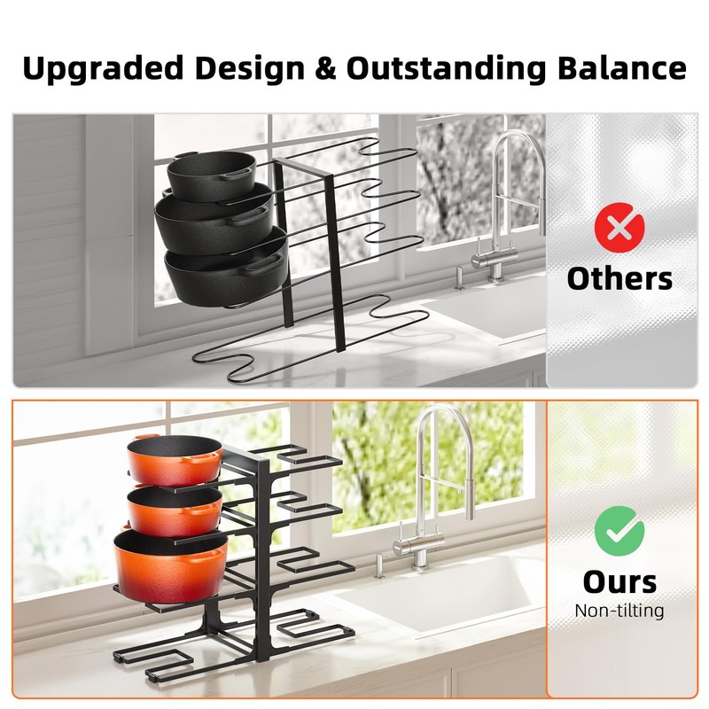 MUDEELA 8-Tier Pots and Pans Organizer under Cabinet, Adjustable Heavy