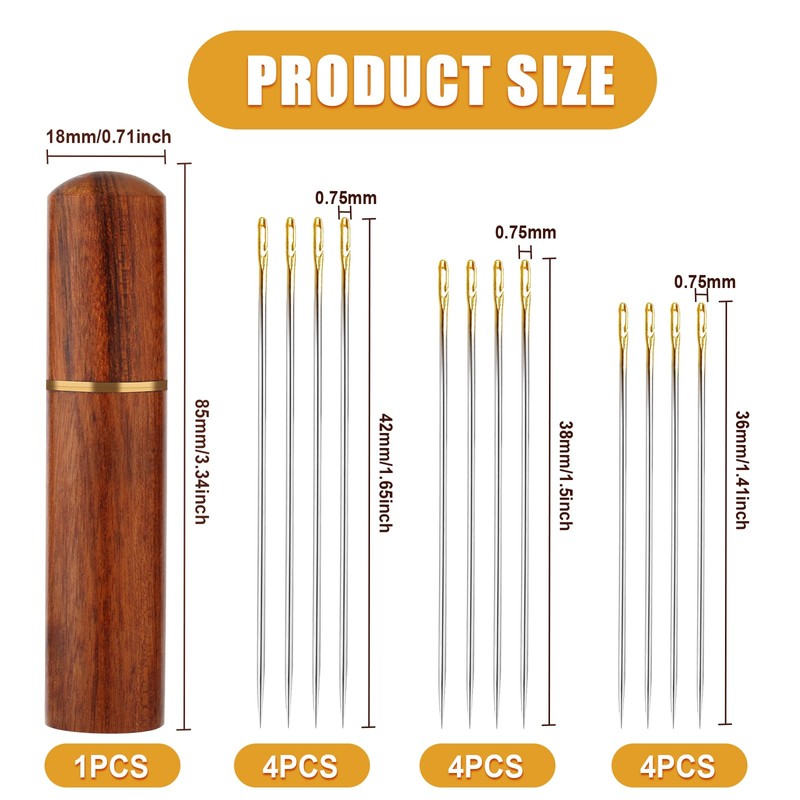 12pcs Self Easy Threading Needles, 3 Sizes Side Hanging Needles