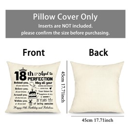 Yufansd 18th Birthday Gifts for Girls Boys Cushion Cover Throw Pillow Cover Decoration Gifts for Women Men 18th Anniversary of Birth Decorative Pillow Cases 45x45cm (18)