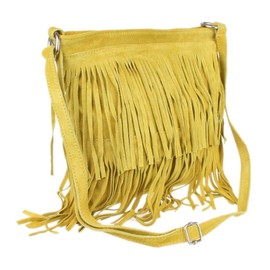 Girly Handbags New Large Genuine Suede Fringe Shoulder Bag Crossbody Slouch Elegant Designer Womens Fashion - Mustard