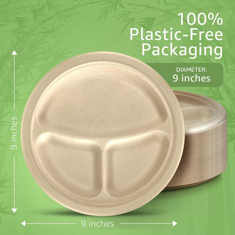 Ibambo Bamboo Disposable Paper Plates - Compostable Plate, PFAS Free