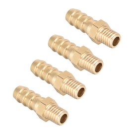 QUARKZMAN Metric M8-1.25 Male Thread up to 8 mm Spikes Brass Barbed Hose Connection x 4 Pieces Pipe Connection Adapter Gold Tone for Hose Connection
