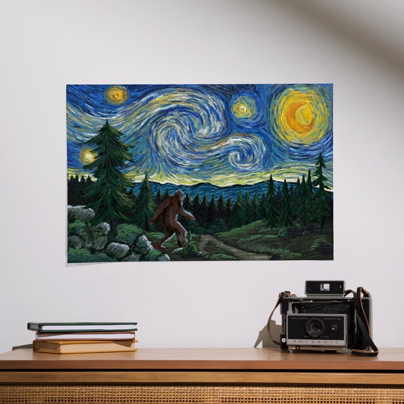 Lantern Press 16x24 Inch Giclee Print, Starry Night, Bigfoot