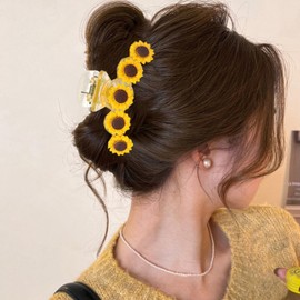 Sunflower Hair Clips Flower Hair Claw Clips Large Acrylic Hair Accessories Strong Hold Jaw Clamps Spring Summer Floral Hair Catch Clip Cute Clamps Clips Fashion Hairpins Non Slip Jaw Clip for Women