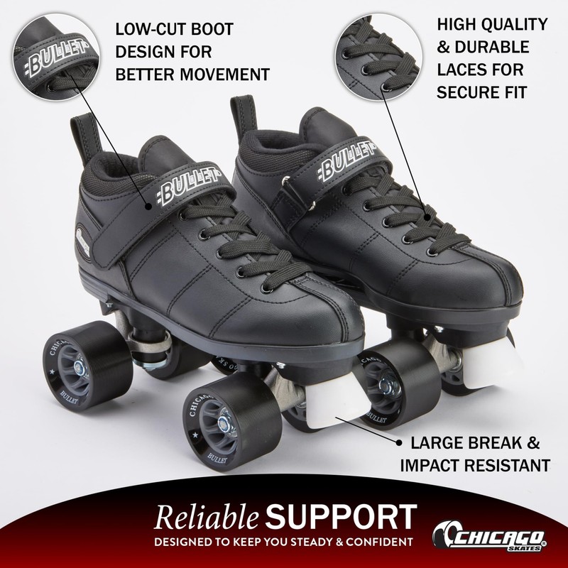 Chicago Skates Bullet Speed Quad Roller Skates – Durable, Top