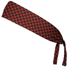 Checkerboard Cardinal Red & Black Elastic Tie Running Fitness Headbands Made In USA