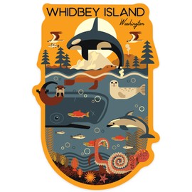 Lantern Press Sticker Whidbey Island, Washington, Nautical Geometric, Die Cut Vinyl, (Waterproof Decal for Cars, Water Bottles, Laptops, Coolers), Small