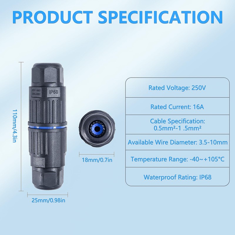 MELIFE 5PCS IP68 Waterproof Electrical Cable Connector, Outdoor 3 Pin