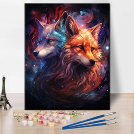 TUMOVO Animal Paint by Numbers Kit for Adults Two Foxes with Fire and Cosmic Paint by Number with Brushes and Pigment, DIY Art Crafts for Home Wall Decoration, 16x20 Inch