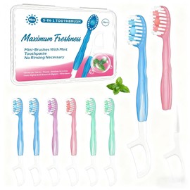 Malisseladi 5 in 1 Mini Brushes-Disposable Toothbrushes with Toothpaste,Toothpaste + Tongue Scrapers + Floss + Pick for Work or Travel, Individually Wrapped for Work or Travel (Green Tea, 10PCS)