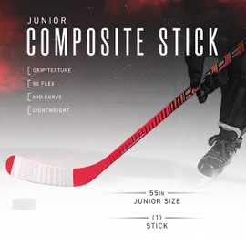 Franklin Sports Junior Ice Hockey Stick - Ripper Lefty Handed Ice Kids Hockey Stick - 55" Inch Junior Composite Hockey Stick for Youth Hockey - 50 Flex + Textured Grip Ice Hockey Stick