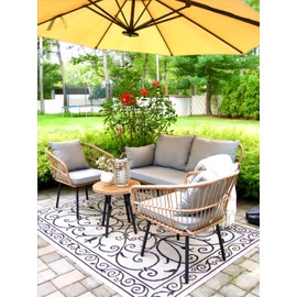YITAHOME 4 Pieces Patio Furniture Set, Outdoor Wicker Bistro Set, All-Weather Rattan Patio Conversation Set with Loveseat Chairs Table Soft Cushions for Backyard, Pool, Deck, Garden - Grey