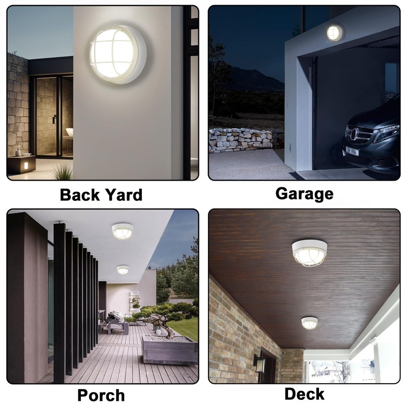 2 Pack 8" Bulkhead LED Light White Round Nautical Light,Outdoor